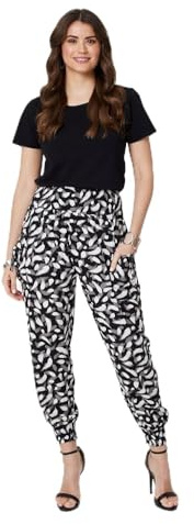 Izabel London Feather Print Harem Pants for Women UK with Pockets for Women UK with Elasticated Waist and Tapered Leg.