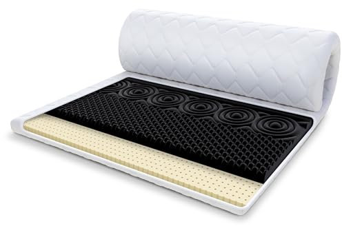 FDM Matratzentopper Nero Latex Matratze Topper 160x200 cm Härtegrad H3 Höhe ca. 7 cm profilierter HR-Schaum Latex Allergiker Geeignet Öko-Tex