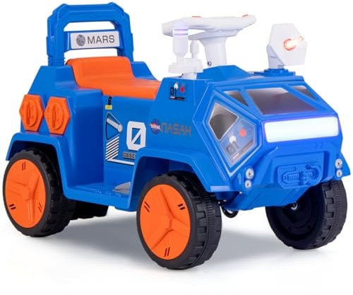 GYMAX Kids Ride on Car, 6V Battery Powered Toy Car with Music, Sound Effects, Lights, USB/AUX Port, Wireless Connection, Forward&Backward, Toddler Electric Vehicle for 3-6 Years Old (Blue + Orange)