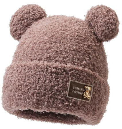 Rayson Winter Warme Plüschmütze Damen Winter Mütze Doppel Pompon Mütze Nette Warme Weiche Mode Beanie Mütze Zottelig(Braun)