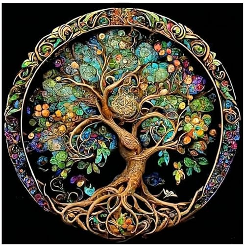 Daisen Art Peinture par numéros arbre de vie pour adultes, débutants, adultes, peinture par numéros pour adultes, toile arbre de vie pour cadeau, décoration murale, 40,6 x 40,6 cm (l x L)