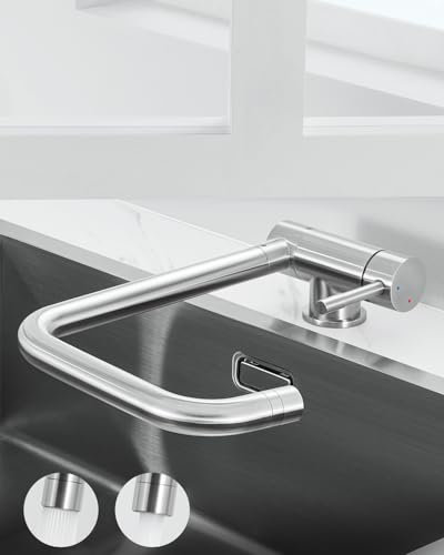 ANYCEE Vorfenster Küchenarmatur Klappbar, Hochdruck Wasserhahn Küche mit 2 Strahlarten, Mischbatterie 360° Drehbar, Edelstahl Armatur Küche mit Kaltstart