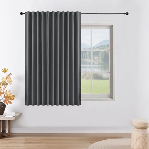 Joydeco Blickdichte Vorhänge mit Schlaufen Gardinen 1er Set, Verdunkelungsvorhang Grau Thermovorhang Hitzeschutz, Schlaufenschal für Schlafzimmer Wohnzimmer