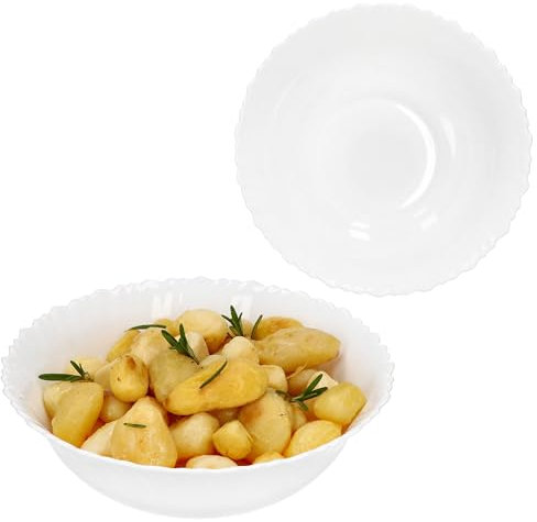 MamboCat 2er Set Servierschale Arkona I Ø22,5cm I weiße hohe Opalglas-Schüssel mit feinem Relief für Kartoffeln, Knödel, Gemüse, Dessert, Suppe & Co.