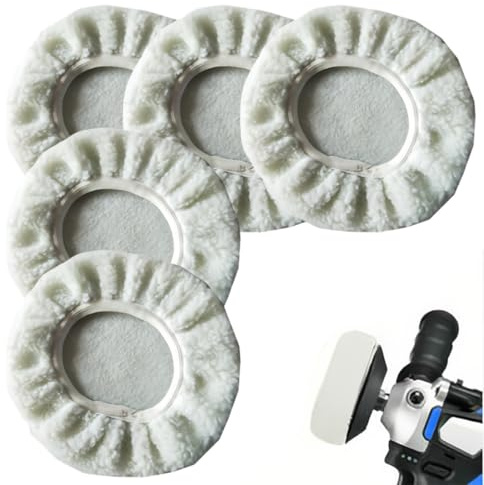 KOLZEMV 5 Pcs 10 INCH woolen Polierhaubenset Polierscheibe Polierhaube Polierfell Auto Polierer Pad Abdeckung polierschwamm autopoliermaschine poliertuch auto fur Auto-Poliermaschine