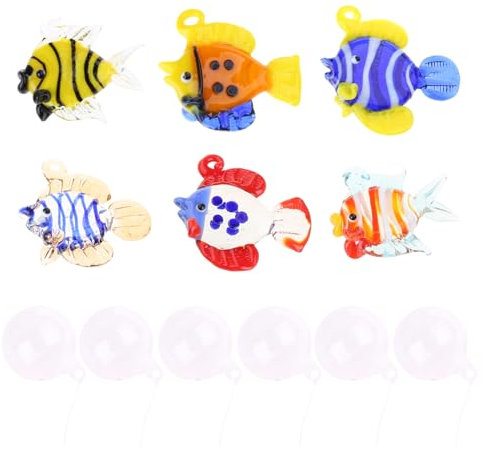 amangul 6 piezas de decoración de peces flotantes de cristal colorido para acuario, decoración artesanal de burbujas para decoración del hogar