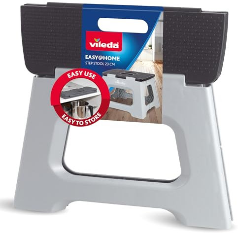 Vileda Sgabello Pieghevole 23cm - per Adulti e Bambini fino a 150 kg - Rivestimento antiscivolo - Sgabello plastica, Sgabellino da Bagno e Cucina - Scaletta Sgabello - Folding Stool