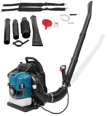 OUBUBY Backpack Leaf Blower, 75.6CC 4 Stroke 3.5HP Gas Leaf Blower 750CFM Air Volume 2600W Powerful Clearing Performance Grass Lawn Blower for Lawn Care, Leaf Cleaning,Snow Removal (75.6CC)