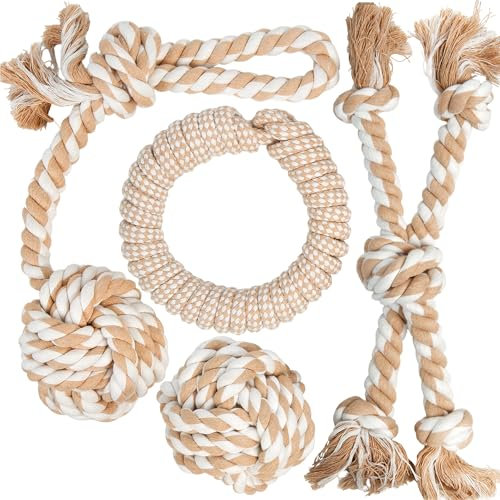 Fida Hundeseilspielzeug für große Hunde, 4 Set, unzerstörbares Hundespielzeug zum Tauziehen, 100% natürliche Baumwolle, Kauspielzeug für Langeweile, Ziehen, Zahnreinigung