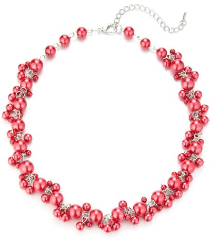 Bulinlin Perlen Kette Damen Perlen Statement Choker Kette Boho Bunt Modeschmuck Geburtstag Geschenke für Frauen(Red)