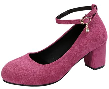 Scarpe Donna Eleganti Scamosciato con Tacco a Zeppa e Chiusura a Fibbia Tacchi Heels Dance Estive Comode Mary Jane Decollete Casual per Oktoberfes Sposa Cerimonia Ballo Lavoro,Rosa Brillante,40