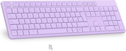 LeadsaiL Tastiera Wireless, Wireless Keyboard Full Size, Italiano QWERTY Layout Ergonomico USB 2.4Ghz con Tastierino Numerico per PC, Laptop, Mac OS, Macbook Pro/Air, Windows-Lavender