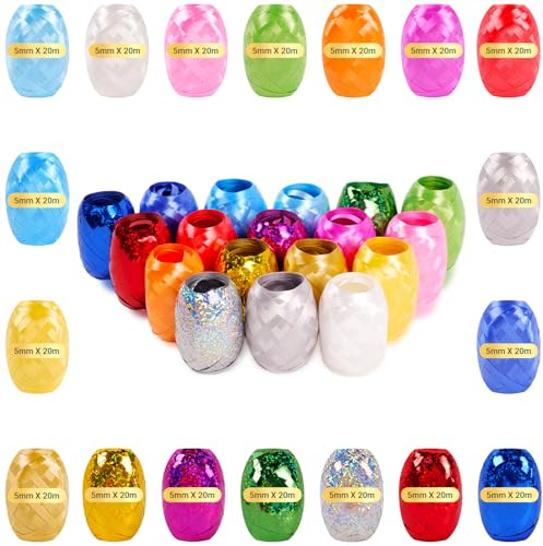 18 Rollen Geschenkband Ringelband in Bunten Farben, 5MM 20M je Rolle Geschenkbänder in Geschenkverpackung Basteln Deko(12 Einfarbig 6 Laser)