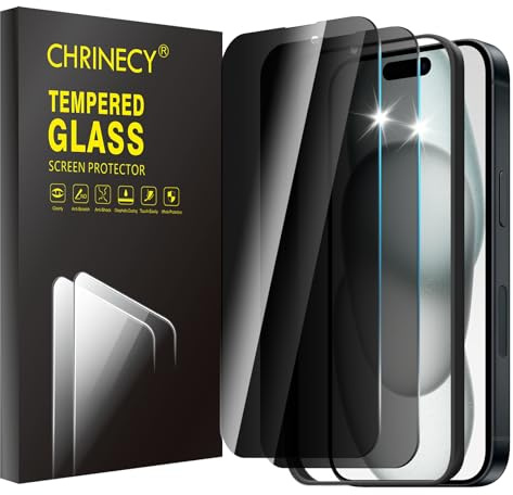CHRINECY 2 Stück Sichtschutz Schutzfolie Kompatibel mit iPhone 15 | Anti-Spy Panzerglas Displayschutz, 9H Hartglas, Kratzfest, Blasenfrei, Einfache Installationshilfe