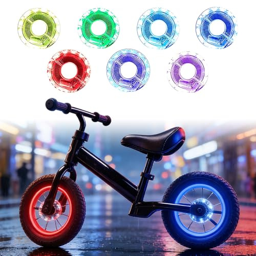 SGZIOO 2 Stück LED Kinder Roller Licht, Speichenlichter Fahrrad Wiederaufladbar, Smart Induction, 7 Farben 18 Modi, Wasserdicht Radnaben Lichter für Balance Fahrradreifen