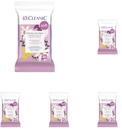 Cleanic Soft Intimpflegetücher, 20 Stk. - Kamillenextrakt - Milchsäure - sanfte Reinigung - tägliche Hygiene - Linderung von Irritationen - spülbar (Packung mit 5)