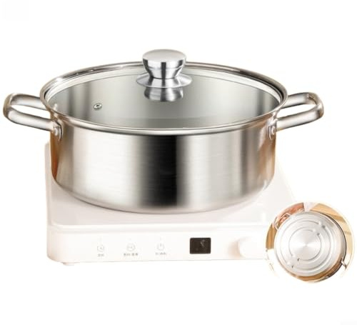 Zeroupshop Pentola calda in acciaio inox, con divisore, pentola a doppio lato ispessita, per induzione a gas, elettrico, manico resistente al calore, per pulizia, 3 misure, per famiglia (C)