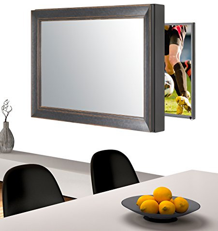 Handmade Framed Mirror to Turn Your Existing TV to Hidden Mirrored Television that Blends into Your Home or Business Decor (32 Inch, NY Black Orange)