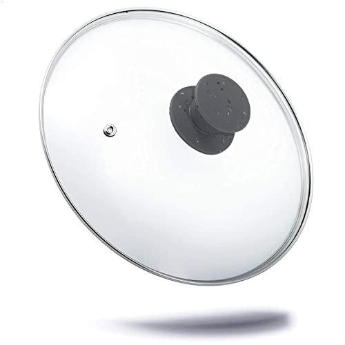 Kerafactum Topfdeckel Pfannendeckel Glas Deckel Ø 18cm spülmaschinenfest Universaldeckel für Topf Bratpfanne Kasserolle Qualitätsglas runder Glasdeckel Dampfloch hitzefester Silikon Griff Stone