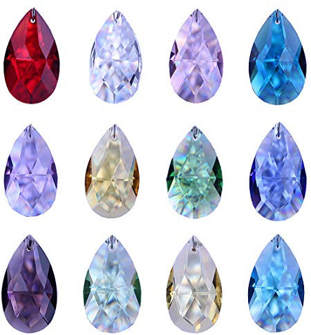 H&D HYALINE & DORA 12PCS 38mm Mixed Colors Crystal Faceted Drops Chandelier Pendants Prisms Suncatcher Window Hanging Ornament Decoration (Multicolor)