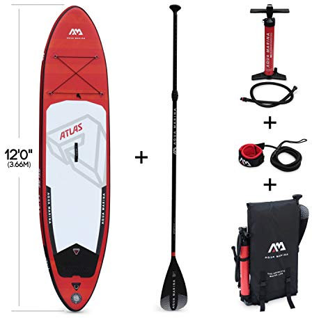 Aqua Marina Aquamarina Atlas-SUP-Stand Up Paddle Board mit Paddel, Leine, Magic Back Pack, und Double Action Pump, Mehrfarbig, L