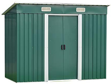 elevenfurniture 8 x 4ft Tool Storage House Metal Garden Apex Roof Storage Shed (Green)