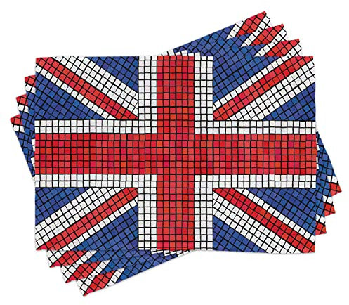 ABAKUHAUS Union Jack Platzmatten, Mosaik Fliesen inspirierte Design britische Flagge Nationale Identität Kultur, Waschbare Stoff Esszimmer Küche Tischdekorations, Scharlachrot Violett Blau