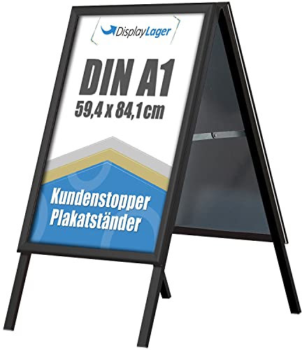 DisplayLager, Dänische Qualität | Kundenstopper Alu-Line | 2 Plakate (beidseitig) | Wetterfeste Plakatständer Gehwegaufsteller Werbetafel (Schwarz, A1)