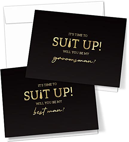 Hat Acrobat Antragskarten für Trauzeugen | 8 Will You Be My Groomsman und 2 Trauzeugen Karten mit Umschlägen | Set mit 10 schwarzen und goldenen Trauzeugen-Karten, perfekt für Hochzeitsparty (10)