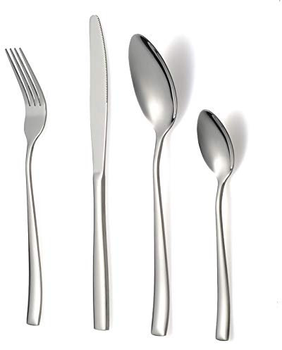 16 Piece Cutlery Set, Stainless Steel Flatware Silverware Set with Knives/Forks/Spoons/TeaSpoons, Service for 4, Mirror Polished,Rustproof,Dishwasher Safe py-01 (Silver)
