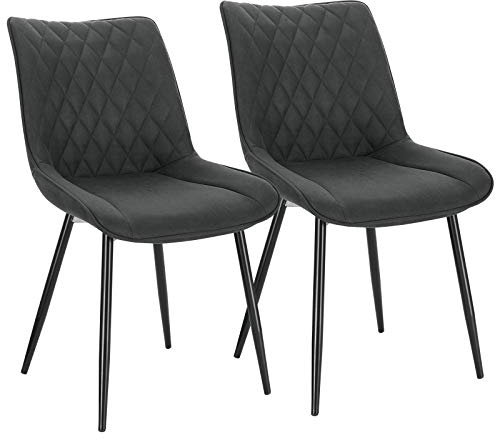 WOLTU Esszimmerstühle 2er Set, Küchenstühle, Wohnzimmerstühle, Polsterstühle mit Rückenlehne, für Esszimmer, Küche, Wohnzimmer, Büro, Sitzfläche aus Stoffbezug, Metallbeine, Anthrazit BH248an-2