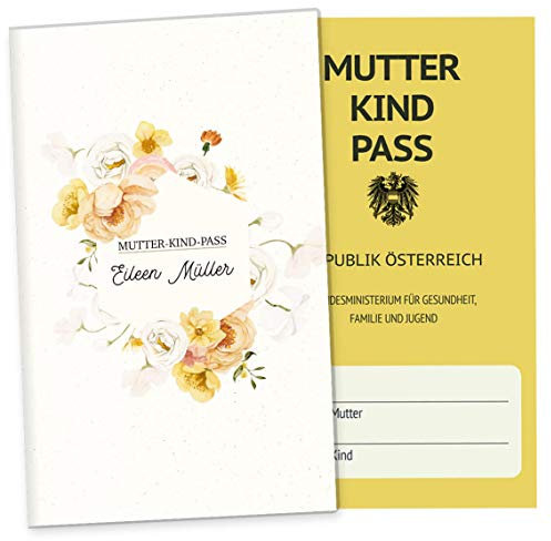 OLGS Mutter-Kind-Passhülle Österreich personalisierbar Florentina Schwangerschaft Schutzhülle MuKipass | Mit Fach für Ultraschallbilder (MuKi-Pass Österreich personalisiert, Honeyflower)