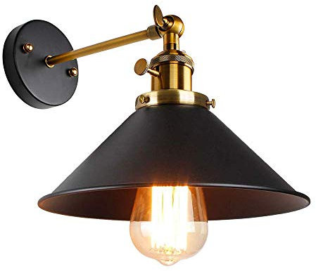 Lámpara Vintage Ajustable E27 Apliques Pared Rusticos, Iluminación de Pared Interior para Dormitorio, Sala de Estar, Cocina, Restaurante, Cafe, Negro