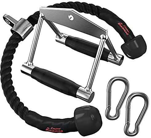 Diaomao Verbesserte Trizepsseil-Befestigungsgriffe – robuster Stahl-Doppel-D-Griff für Fitness-Studio, 89,1 cm mit Gummi-Pad, 2 Clips für Lat-Klimmzugstange, Kabelreihen (schwarz)