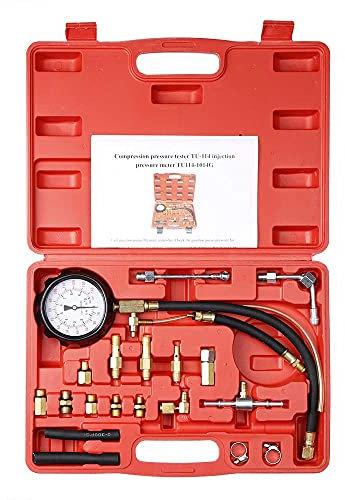 Pindex Comprobador De Presión De Bomba De Combustible Diesel Y Gasolina 0-140 PSI, TU-443 Kit de Medidor de Presión de Inyección de Combustible del Motor