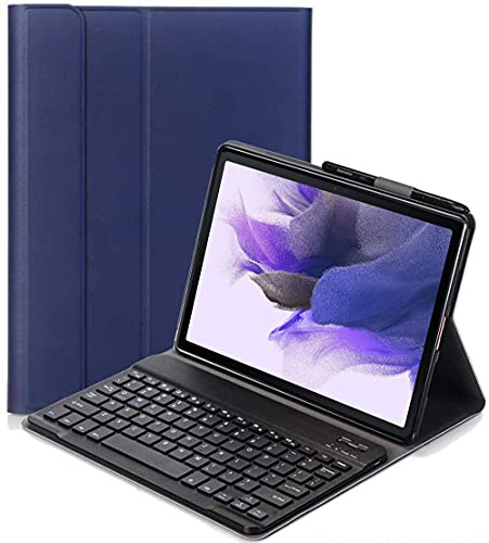 YHFZR Tastatur Hülle for Samsung Galaxy Tab S7 FE - (QWERTY Layout), Ultradünn Flip Entfernbar Drahtloser Keyboardständer Ledertasche für Samsung Galaxy Tab S7 FE T730/T736B 12.4 Tablet, Blau
