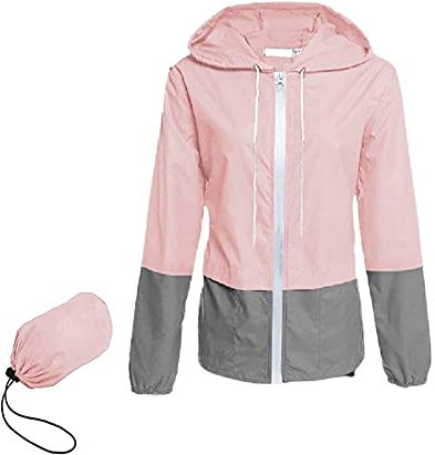 Geagodelia Veste de Pluie Femme Manteau à Capuche Coupe-Vent Imperméable Léger Jacket Zippé pour Extérieur Running Sport Vélo (Rose A, XXL)