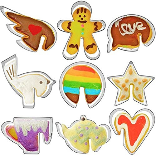 Cup Edge Hanging Cookie Cutters Set of 9 pcs, Stainless Steel Mini Cup Hanging Series Fondant Cutter Coffee Mugs Décor Molds Baking DIY
