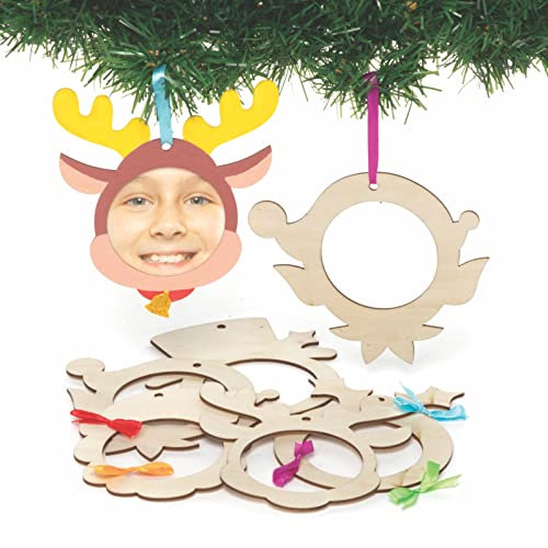 Baker Ross FC165 Weihnachten Holz Bilderrahmen zum Bemalen - 10 Stück, Bilderrahmen für Kinder zum Bemalen und Aufhängen, Personalisierte Weihnachtsbaum Dekoration