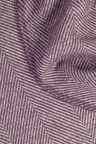 cawa Plaids&Co Lange Creme-Violette Fischgrat Wolldecke mit Fransen aus Reiner Neuseelandwolle (130 x 220 cm)