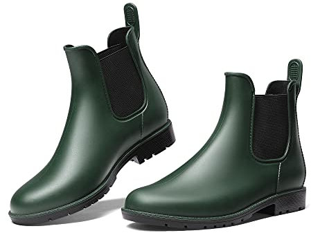 DREAM PAIRS Stivali da Pioggia Donna Chelsea Wellington Rain Boots Impermeabili Stivaletti Elastico Outdoor Ankle Boot,Size 37,Verde/Oliva,SDRB2201W-E