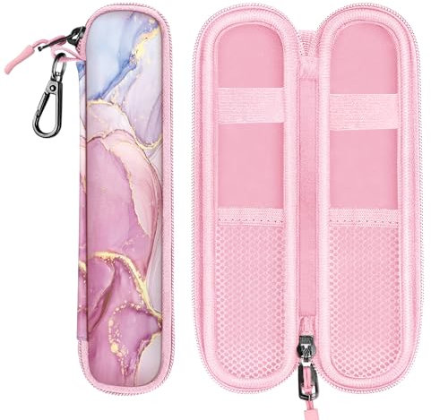 FINTIE Stifthalter Tasche für Apple Pencil Pro/USB-C & Apple Pencil 1./2. Gen, Kratzfeste weiche Hülle aus Neopren, Schutzhülle Cover Pouch mit integriertem Reißverschluss und Ablagefach, Marmor Rosa