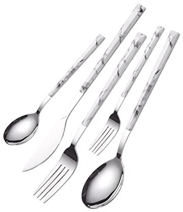 SHALOLY Lightweight Stainless Steel Imitation Marble Knives, Forks and Spoons 20 Piece Dining Room Home Kitchen Cutlery Silverware Set