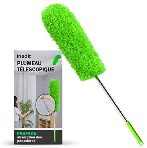 Plumeau Telescopique (L 250 cm) – Plumeau Extensible Anti Poussière en Microfibre avec Poignée en Acier Inoxydable – Tête de Loup Flexible Lavable & Passe Partout