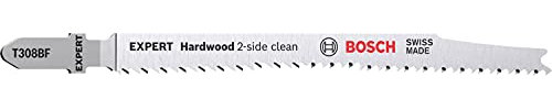 Bosch Professional 2 x Lame per seghetto alternativo Expert 'Hardwood 2-Side Clean' T 308 BF (per piastre rivestite in plastica, piastra multiplex, lunghezza 117 mm, accessori seghetto alternativo)