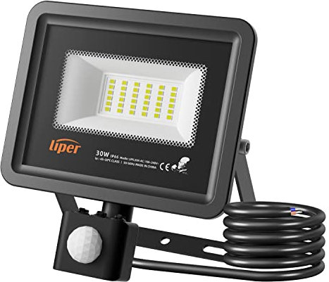 Liper LED Strahler mit Bewegungsmelder IP66 Wasserdicht Lampen für außen 30W 3000LM Außenstrahler 6500K Kaltweiß Scheinwerfer LED Fluter Aussenlampe für Garten, Innenhöfe Baustellen led Strahler