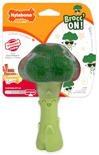 Nylabone Broccoli Power Chew Toy for Dogs, Dog Toys for Aggressive Chewers, Bacon & Cheese Flavor, Large Dogs - Up to 50 lbs, 1 Count