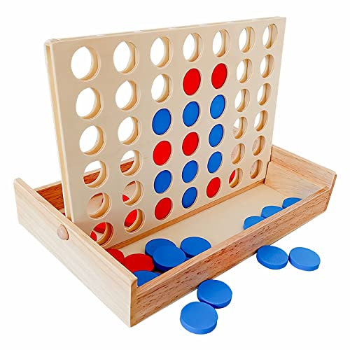 APOMOONS Vier gewinnt Holz, Brettspiel 4 gewinnt Holz, 4 in Einer Reihe Spiel Vertikales Brettspiel, Strategiespiel für 2 Spieler, Pädagogische Spielzeuggeschenke für geeignet (Holz)