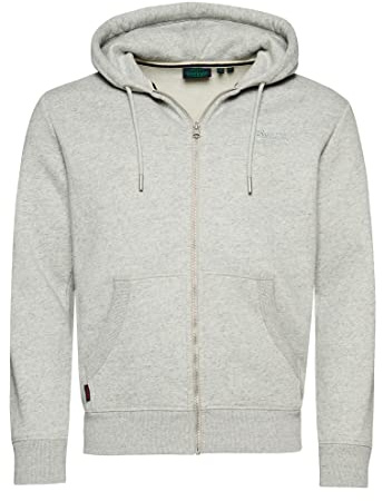 Superdry Essential Logo Zip Hoodie Sweatshirt for Men, Athletic Grey Marl, S