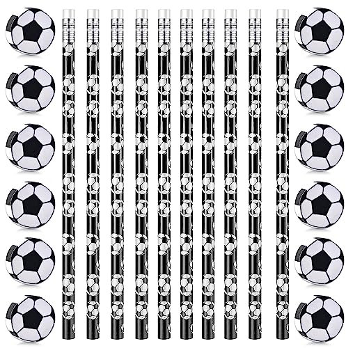 TECHEEL 10 Stück Fußball Bleistifte+10 Stück Fußball Radiergummi Süße Neuheit Fußball Partytütenfüller Bleistifte mit Radiergummi Kinder Fußball Mitgebsel Bleistifte Mitgebsel Fußball Kindergeburtstag
